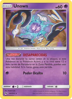 Carta Unown de la expansión Truenos Perdidos, número 92/214