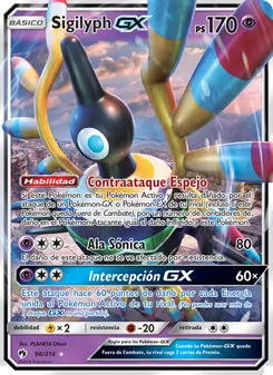 Carta Sigilyph GX de la expansión Truenos Perdidos, número 98/214