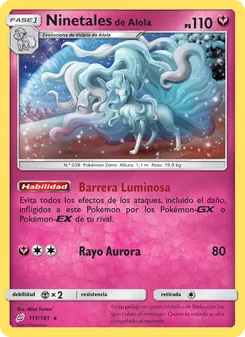 Carta Ninetales de Alola de la expansión Union de Aliados, número 111/181