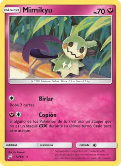 Carta Mimikyu de la expansión Union de Aliados, número 112/181