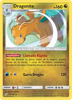 Carta Dragonite de la expansión Union de Aliados, número 119/181
