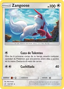 Carta Zangoose de la expansión Union de Aliados, número 132/181