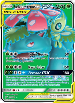 Carta Celebi y Venusaur GX de la expansión Union de Aliados, número 159/181