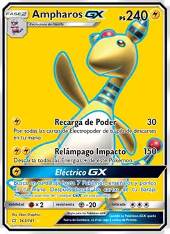 Carta Ampharos GX de la expansión Union de Aliados, número 163/181