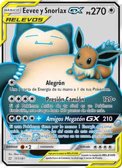 Carta Eevee y Snorlax GX de la expansión Union de Aliados, número 171/181
