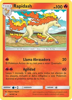 Carta Rapidash de la expansión Union de Aliados, número 18/181