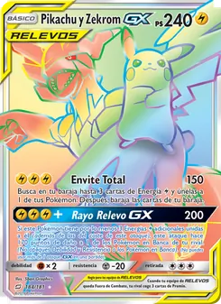 Carta Pikachu y Zekrom GX de la expansión Union de Aliados, número 184/181