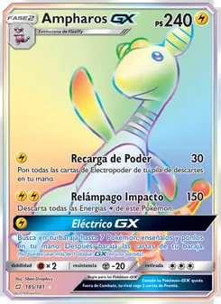 Carta Ampharos GX de la expansión Union de Aliados, número 185/181