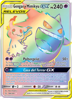 Carta Gengar y Mimikyu GX de la expansión Union de Aliados, número 186/181