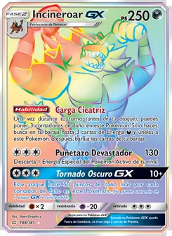 Carta Incineroar GX de la expansión Union de Aliados, número 188/181