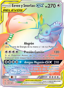 Carta Eevee y Snorlax GX de la expansión Union de Aliados, número 191/181