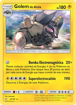 Carta Golem de Alola de la expansión Union de Aliados, número 37/181