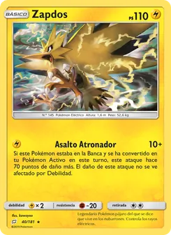 Carta Zapdos de la expansión Union de Aliados, número 40/181
