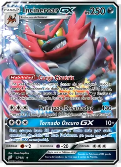 Carta Incineroar GX de la expansión Union de Aliados, número 97/181