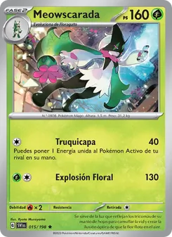 Carta Meowscarada de la expansión Escarlata y Púrpura, número 015/198