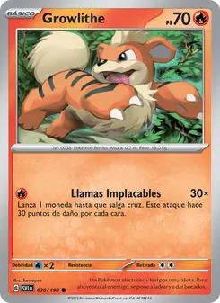 Carta Growlithe de la expansión Escarlata y Púrpura, número 030/198