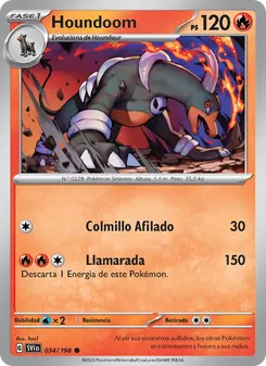 Carta Houndoom de la expansión Escarlata y Púrpura, número 034/198