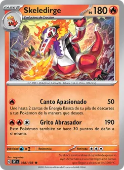 Carta Skeledirge de la expansión Escarlata y Púrpura, número 038/198