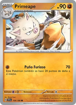 Carta Primeape de la expansión Escarlata y Púrpura, número 108/198