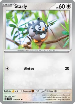 Carta Starly de la expansión Escarlata y Púrpura, número 148/198