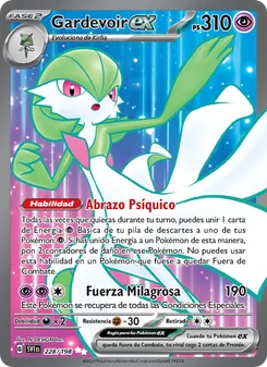 Carta Gardevoir ex de la expansión Escarlata y Púrpura, número 228/198