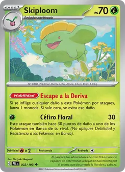 Carta Skiploom de la expansión Evoluciones en Paldea, número 002/193