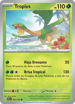 Carta Tropius de la expansión Evoluciones en Paldea, número 007/193