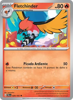 Carta Fletchinder de la expansión Evoluciones en Paldea, número 029/193