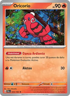 Carta Oricorio de la expansión Evoluciones en Paldea, número 033/193