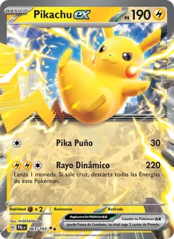 Carta Pikachu ex de la expansión Evoluciones en Paldea, número 063/193
