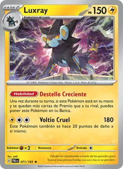 Carta Luxray de la expansión Evoluciones en Paldea, número 071/193