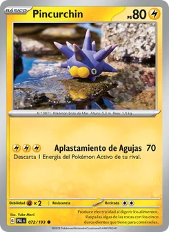 Carta Pincurchin de la expansión Evoluciones en Paldea, número 072/193