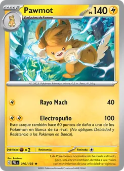 Carta Pawmot de la expansión Evoluciones en Paldea, número 076/193