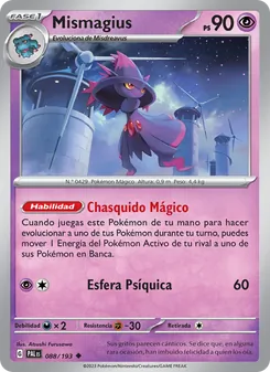 Carta Mismagius de la expansión Evoluciones en Paldea, número 088/193