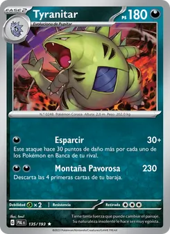 Carta Tyranitar de la expansión Evoluciones en Paldea, número 135/193