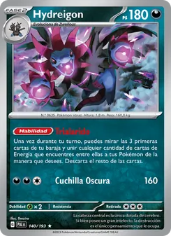 Carta Hydreigon de la expansión Evoluciones en Paldea, número 140/193