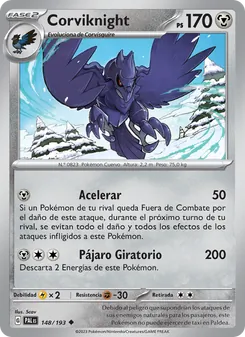 Carta Corviknight de la expansión Evoluciones en Paldea, número 148/193
