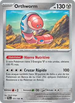 Carta Orthworm de la expansión Evoluciones en Paldea, número 151/193