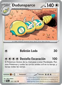 Carta Dudunsparce de la expansión Evoluciones en Paldea, número 157/193