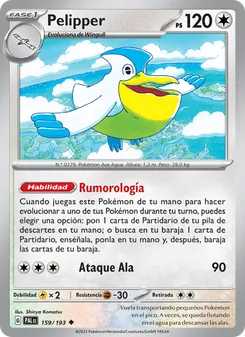 Carta Pelipper de la expansión Evoluciones en Paldea, número 159/193