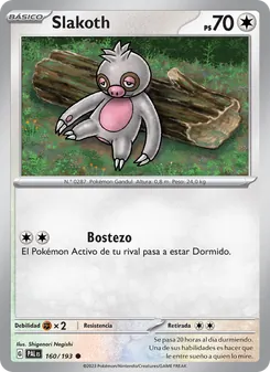 Carta Slakoth de la expansión Evoluciones en Paldea, número 160/193