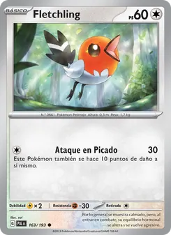 Carta Fletchling de la expansión Evoluciones en Paldea, número 163/193