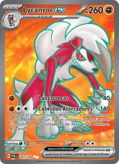 Carta Lycanroc ex de la expansión Evoluciones en Paldea, número 241/193