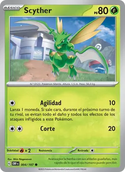 Carta Scyther de la expansión Llamas Obsidianas, número 004/197