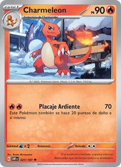Carta Charmeleon de la expansión Llamas Obsidianas, número 027/197