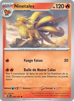 Carta Ninetales de la expansión Llamas Obsidianas, número 029/197