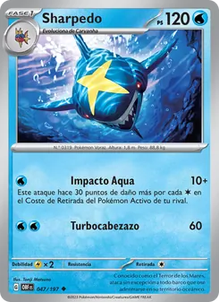 Carta Sharpedo de la expansión Llamas Obsidianas, número 047/197