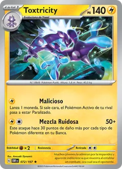 Carta Toxtricity de la expansión Llamas Obsidianas, número 072/197
