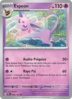 Carta Espeon de la expansión Llamas Obsidianas, número 086/197