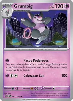 Carta Grumpig de la expansión Llamas Obsidianas, número 091/197